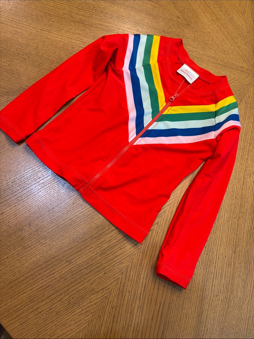 Hanna Andersson Red Long-Sleeve Rashguard with Rainbow Stripes
